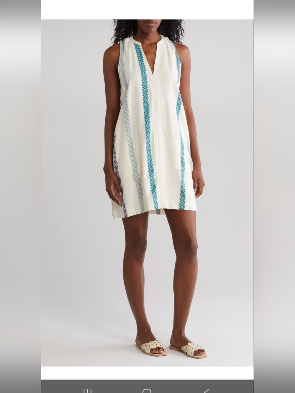 Splendid collection Mary Embroidered Stripe Shift Dress Ivory Blue XL